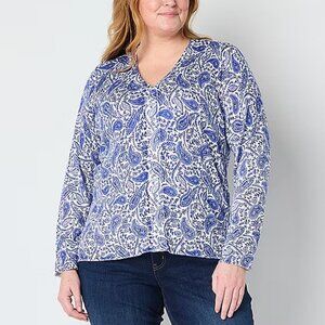 Liz Claiborne Plus Womens V Neck Long Sleeve Paisley Pullover Sweater - Sz 2X